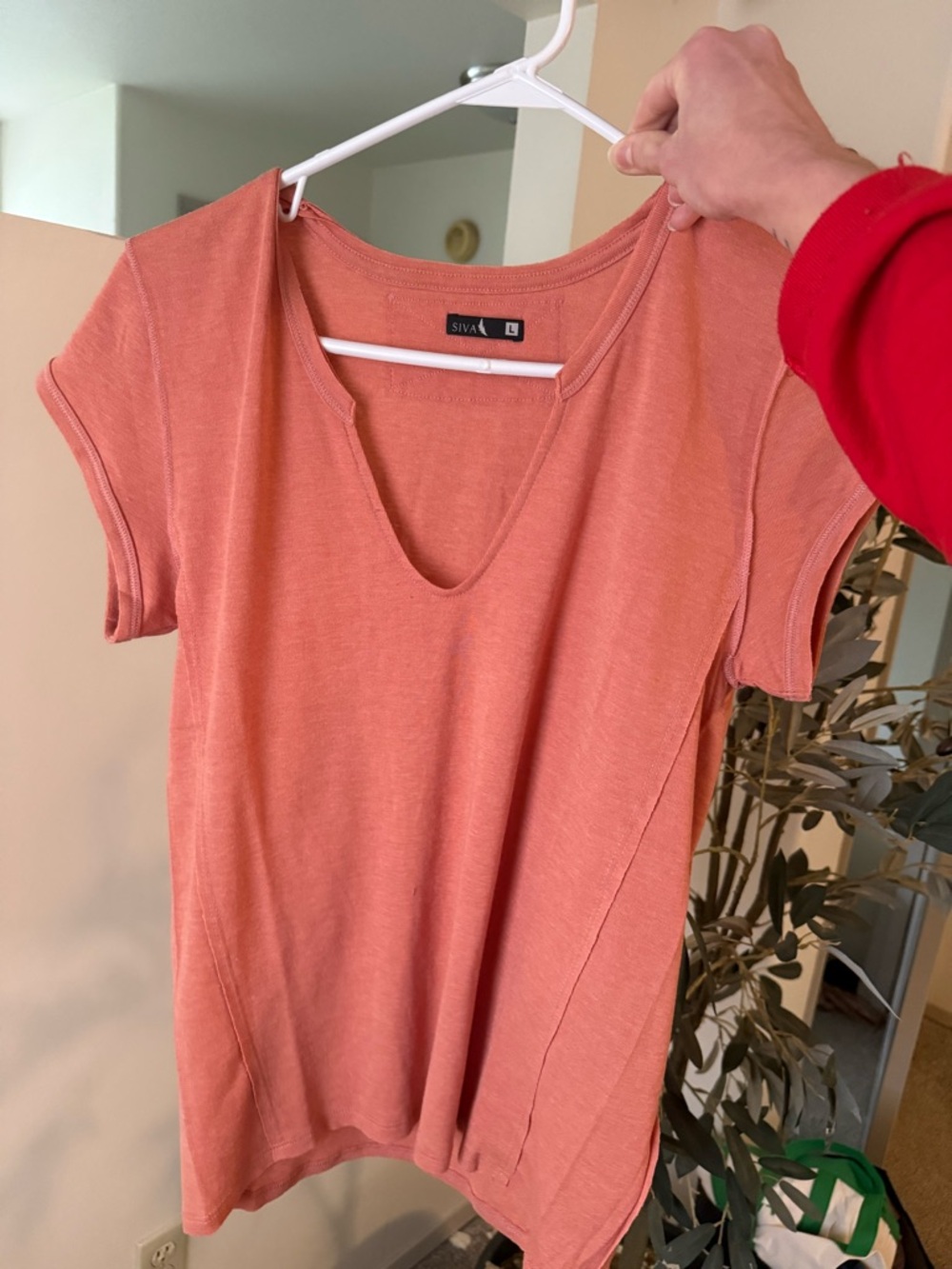 Coral Notch-Neck Short Sleeve Tee